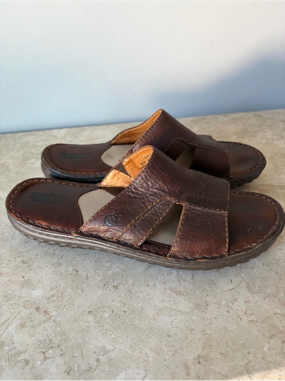 Born Sandals Women’s Size 9 FARO Dark Brown  Tumble Leather Shoes Slip On Shoes